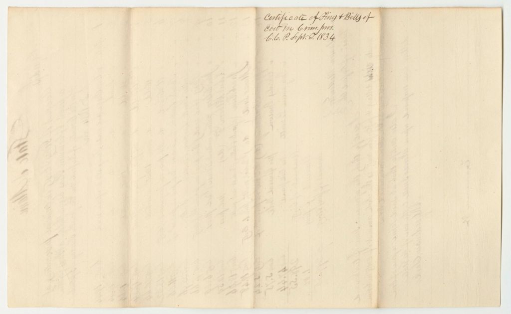 Miniature of Account of Fines and Costs in Criminal Prosecutions at the Court of Common Pleas Begun and Holden at Paris Within and for the County of Oxford, September Term 1834