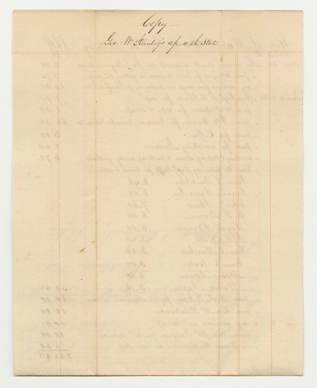 Miniature of Account of George W. Stanley, Sheriff