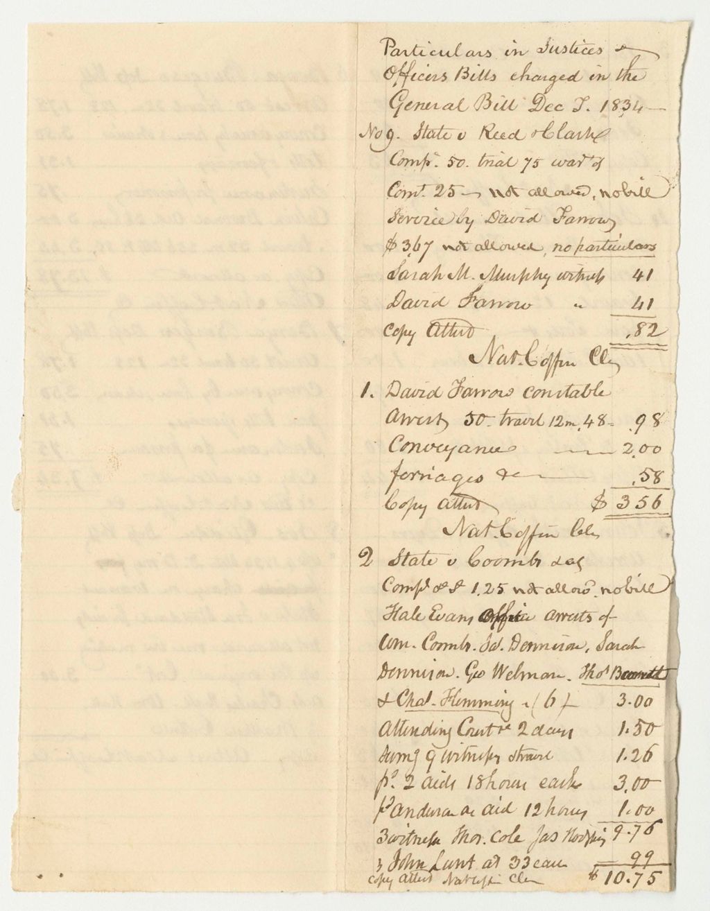 Miniature of Particulars in Justices and Officers Bills Charged in the General Bill of the December Term of 1834