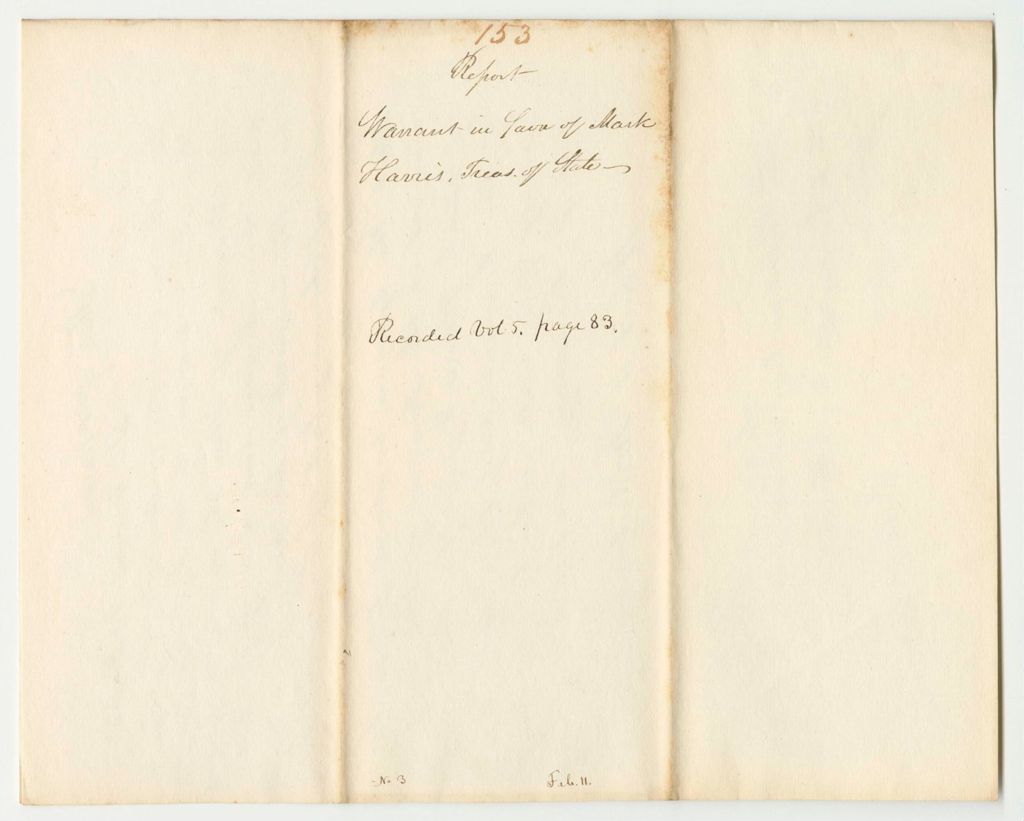 Miniature of Report 153: Warrant in Favor of Mark Harris, State Treasurer