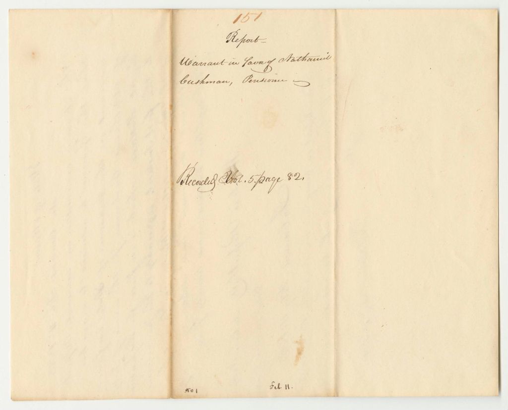 Miniature of Report 151: Warrant in Favor of Nathaniel Cushman, Pensioner