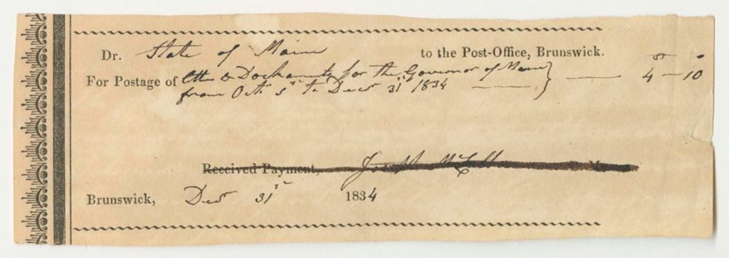 Miniature of Brunswick Post-Office Bill for Postage