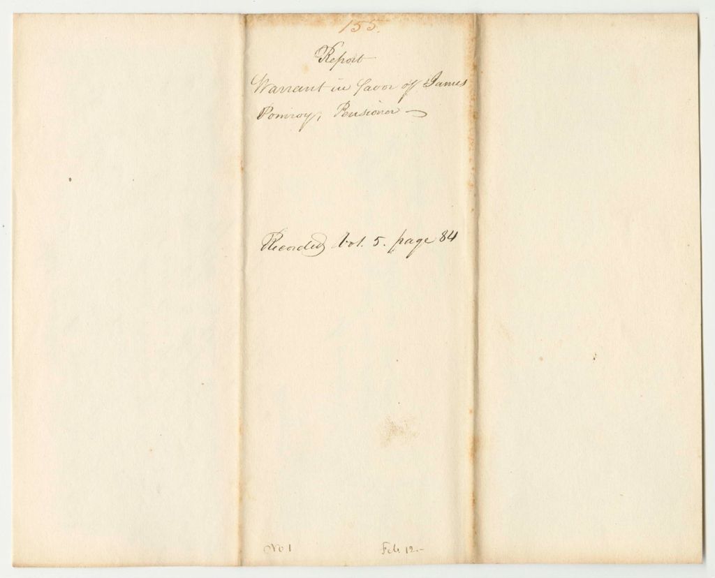 Miniature of Report 155: Warrant in Favor of James Pomroy, Pensioner