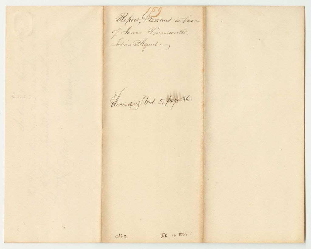 Miniature of Report 159: Warrant in Favor of Jonas Farnsworth, Passamaquoddy Indian Agent, Paid by Jonas Farnsworth