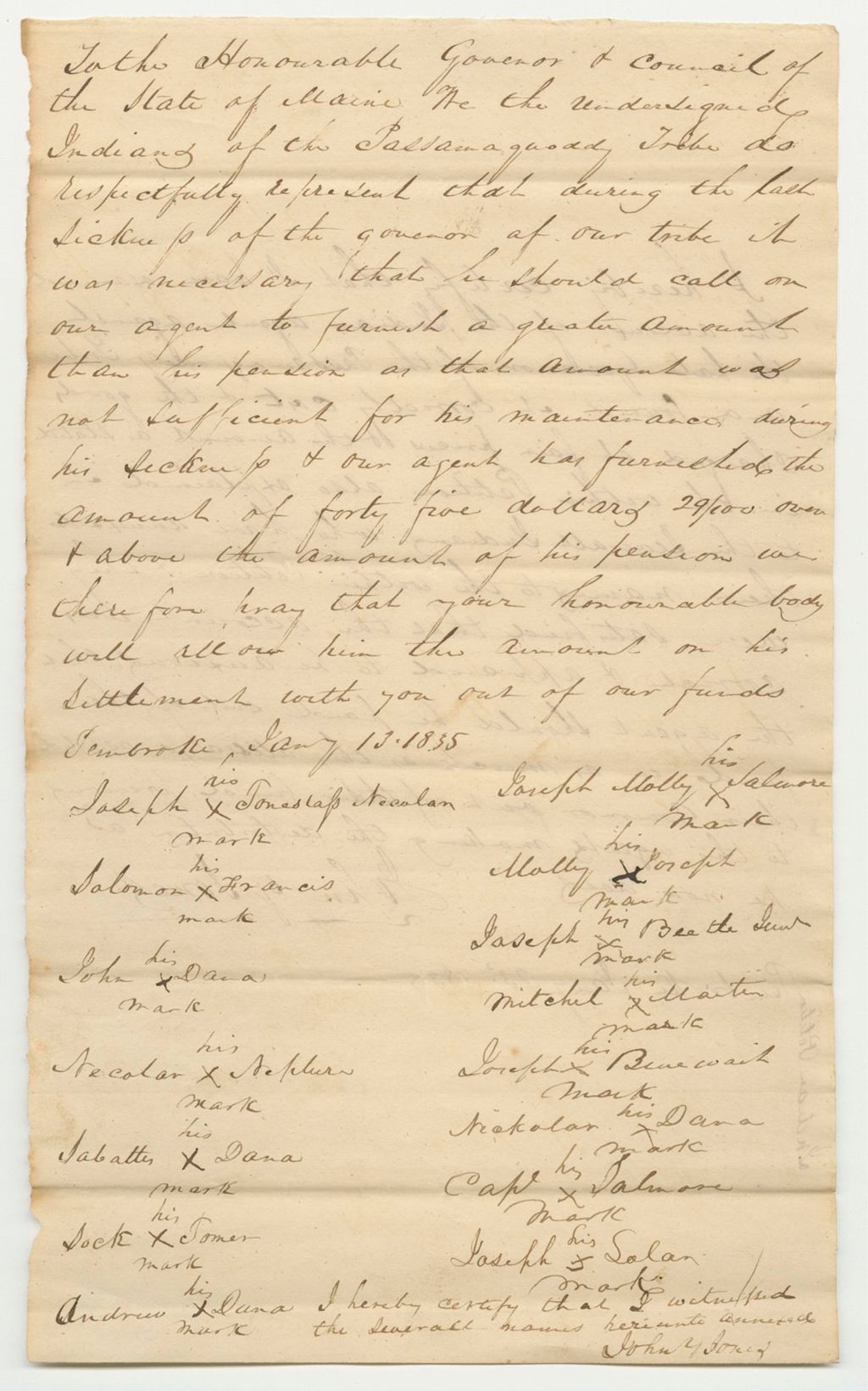 Miniature of Representation from Members of the Passamaquoddy Tribe, Relating to the Pension of Their Governor