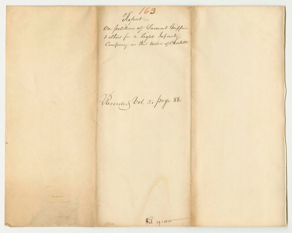 Miniature of Report 163: Report on the Petition of Samuel Griffin and Others for a Light Infantry Company in the Town of Charlotte