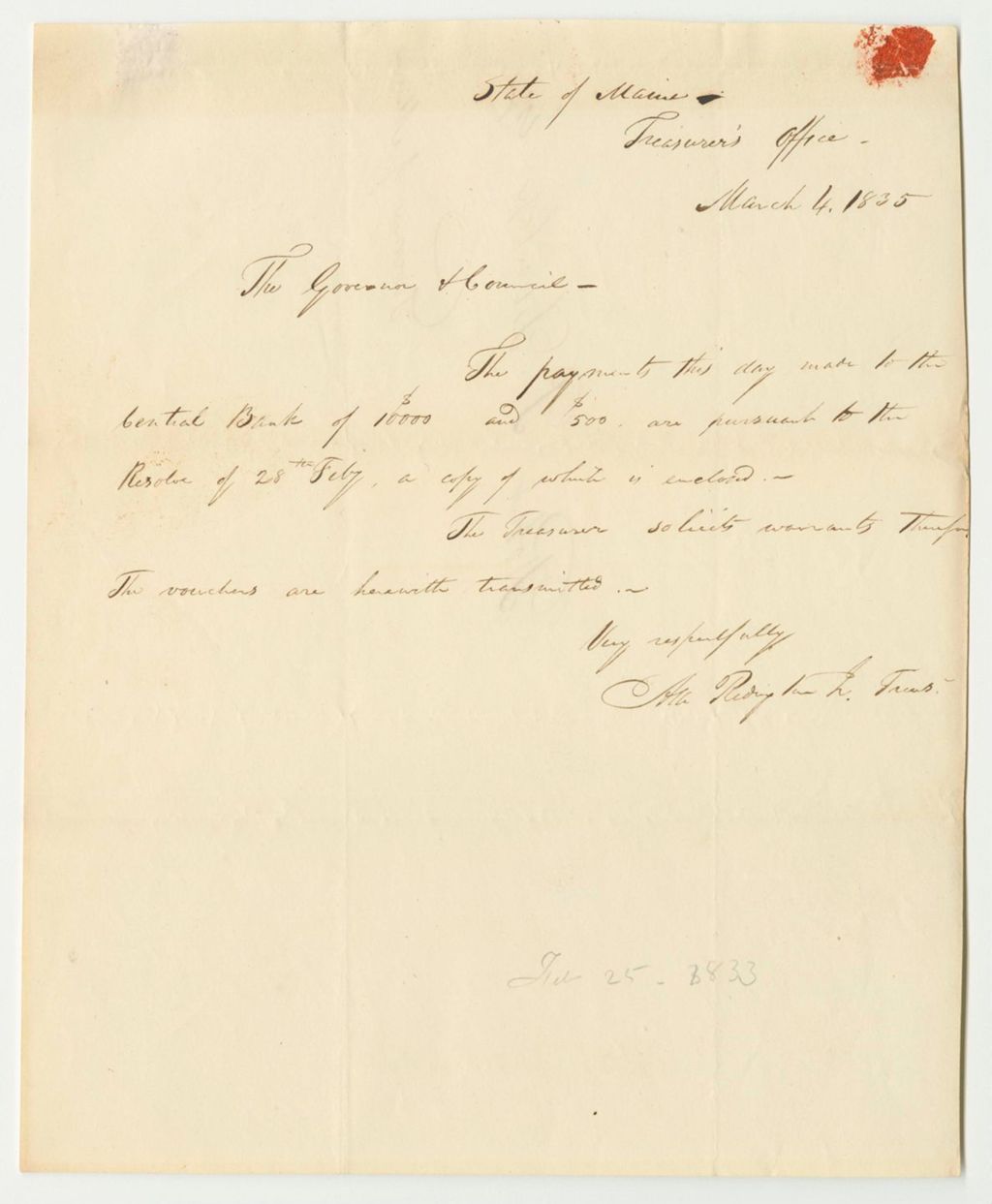 Miniature of Receipt for Money Paid on Loan to the Central Bank and Interest