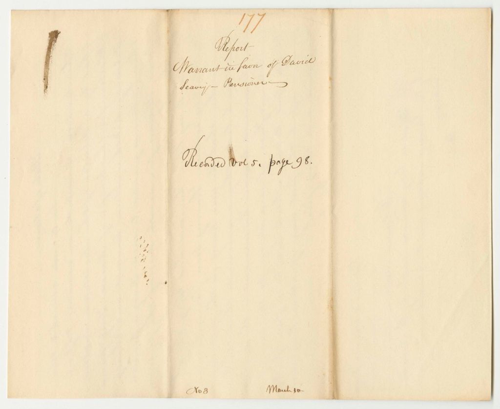 Miniature of Report 177: Warrant in Favor of Daniel Seavey, Pensioner