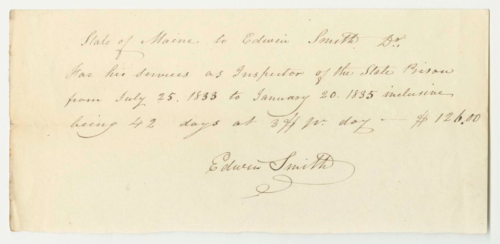 Miniature of Edwin Smith's Bill for Services as Inspector of the State Prison