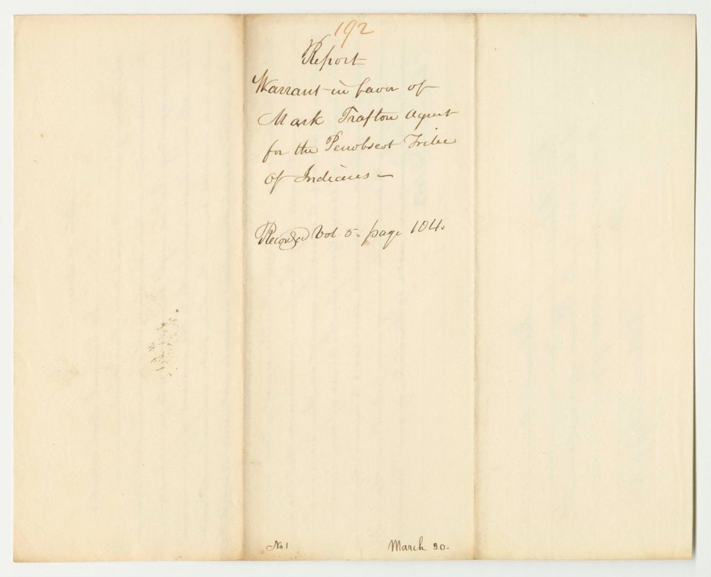 Miniature of Report 192: Warrant in Favor of Mark Trafton, Agent for the Penobscot Indians