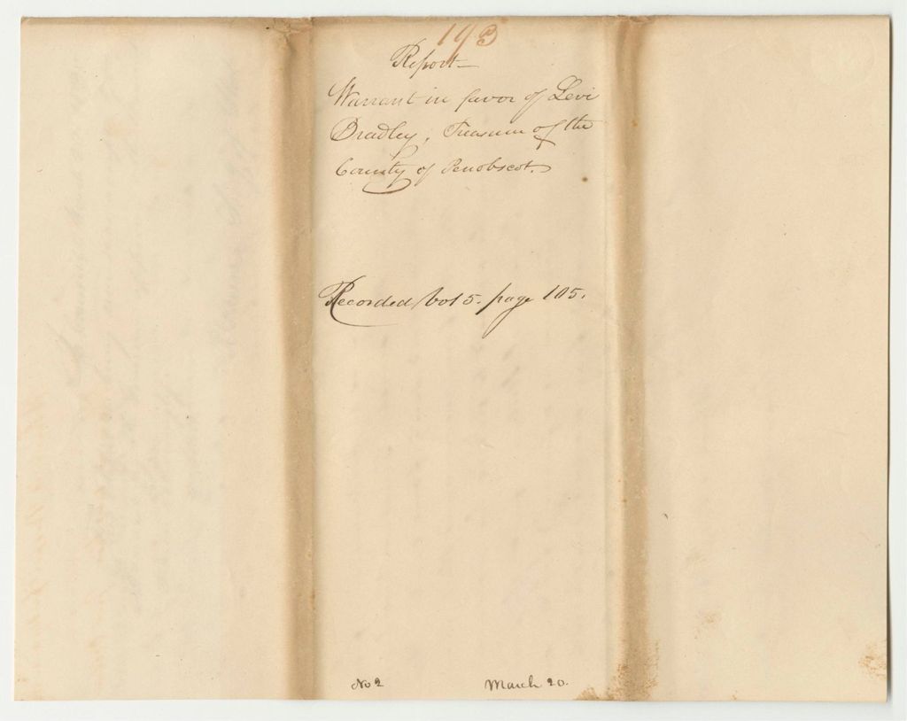 Miniature of Report 193: Warrant in Favor of Levi Bradley, Treasurer of Penobscot County
