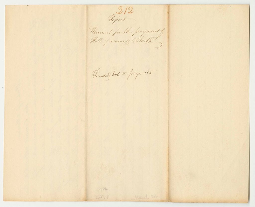 Miniature of Report 212: Warrant for the Payment of the Roll of Accounts