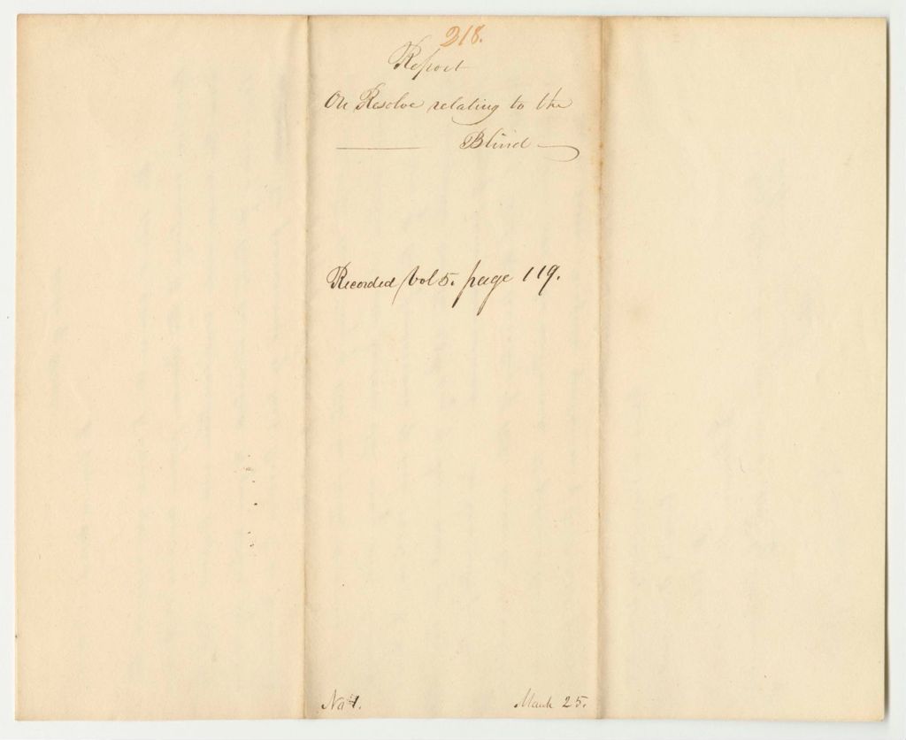 Miniature of Report 218: Report on the Resolve Relating to the Blind