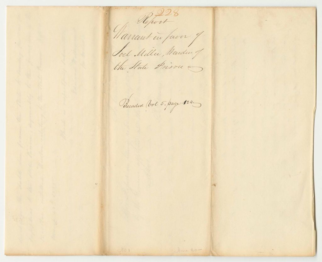 Miniature of Report 228: Warrant in Favor of Joel Miller, Warden of the State Prison
