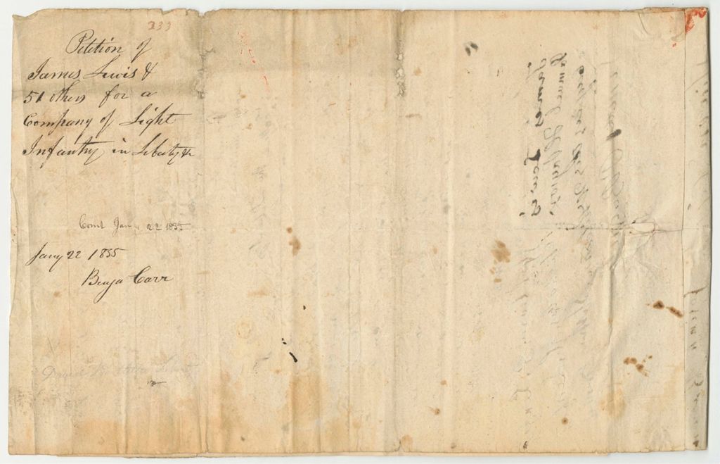 Miniature of Petition of James Lewis and 51 Others for a Light Infantry Company in Liberty