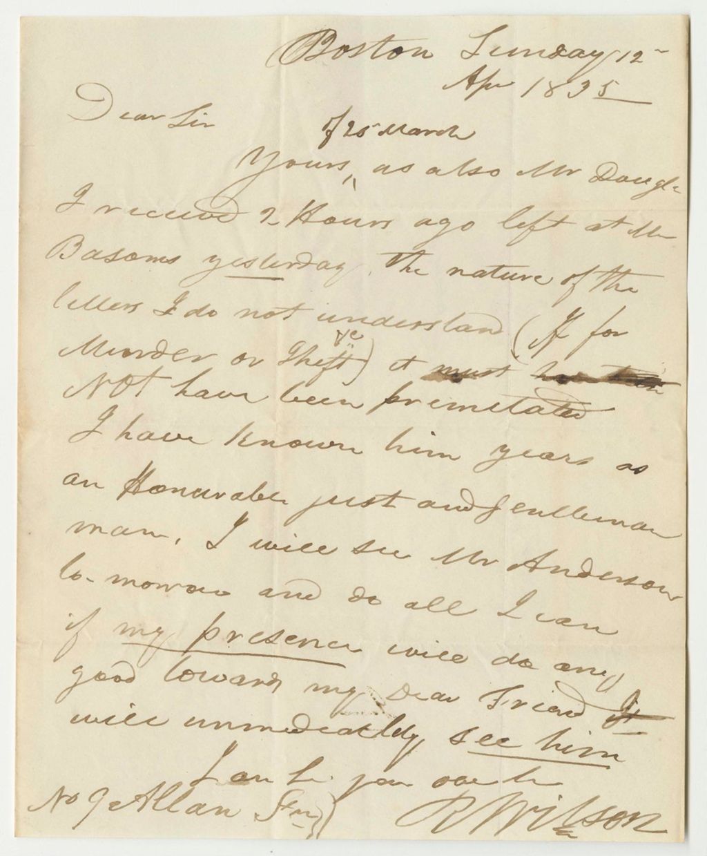 Miniature of Communication from R. Wilson, in Relation to John Douglass