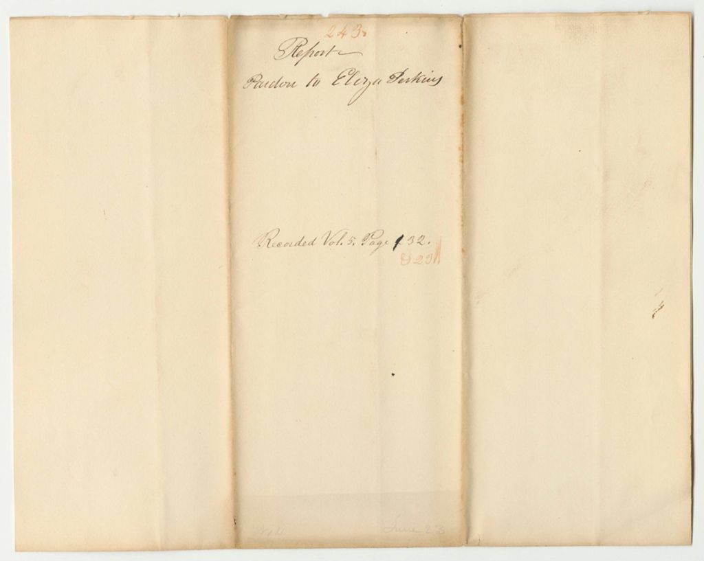 Miniature of Report 243: Report on a Pardon to Eliza Perkins