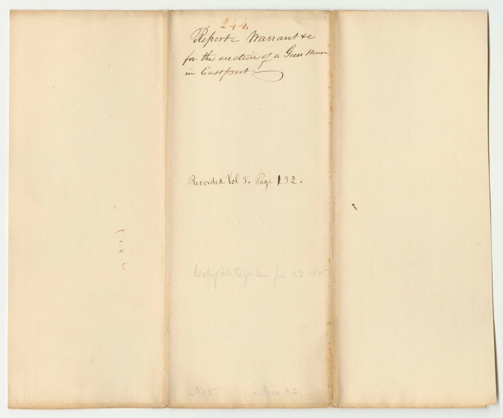 Miniature of Report 244: Warrant for the Erection of a Gunhouse in Eastport