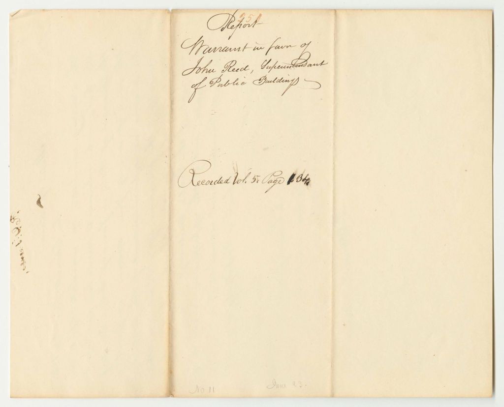 Miniature of Report 250: Warrant in Favor of John Reed, Superintendant of Public Buildings