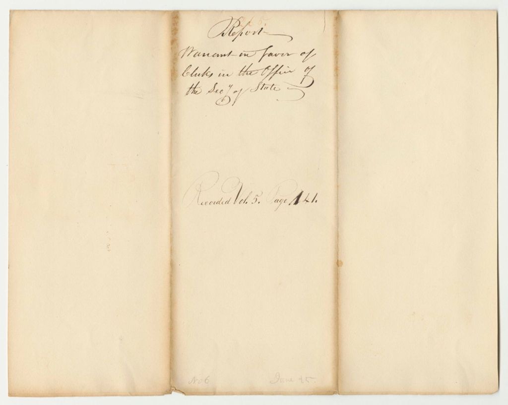 Miniature of Report 265: Warrant in Favor of the Clerks in the Office of the Secretary of State