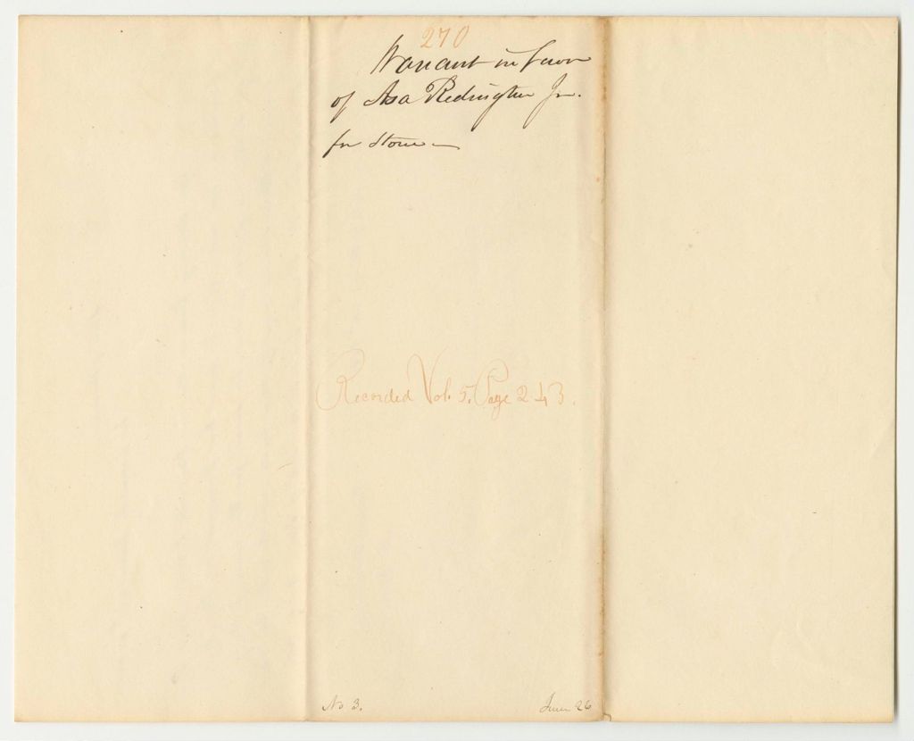 Miniature of Report 270: Warrant in Favor of Asa Redington Jr.