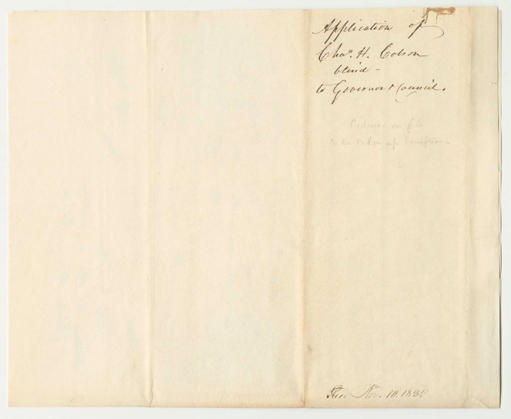 Miniature of Application of Charles Henry Colson to the Asylum for the Blind in Boston
