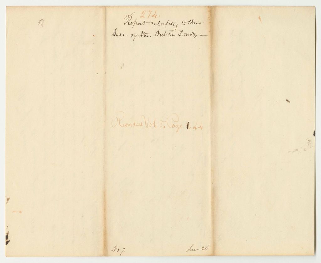 Miniature of Report 274: Report Relative to the Sale of Public Lands