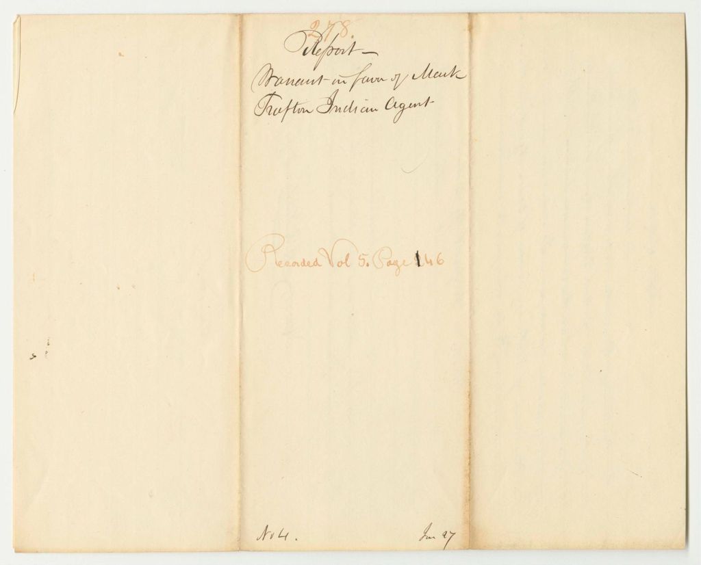 Miniature of Report 278: Warrant in Favor of Mark Trafton, Penobscot Indian Agent