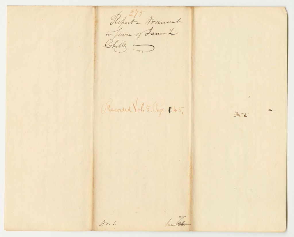Miniature of Report 276: Warrant in Favor of James L. Child, Board of Internal Improvements