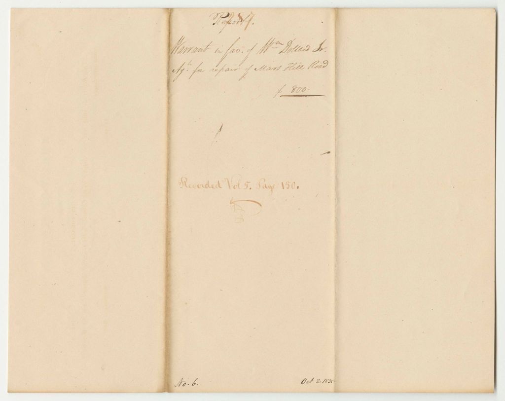Miniature of Report 287: Warrant in Favor of William Dollard Jr., Agent for Repair of the Mars Hill Road
