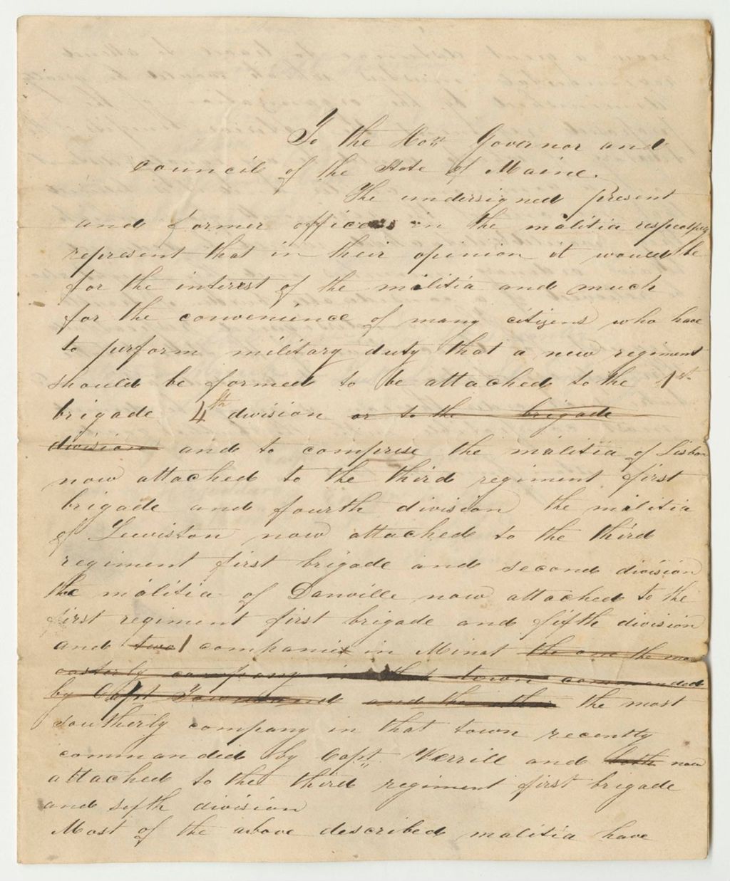 Miniature of Petition of the Officers of the Militia for the Formation of a New Regiment Attached to the 1st Brigade 4th Division
