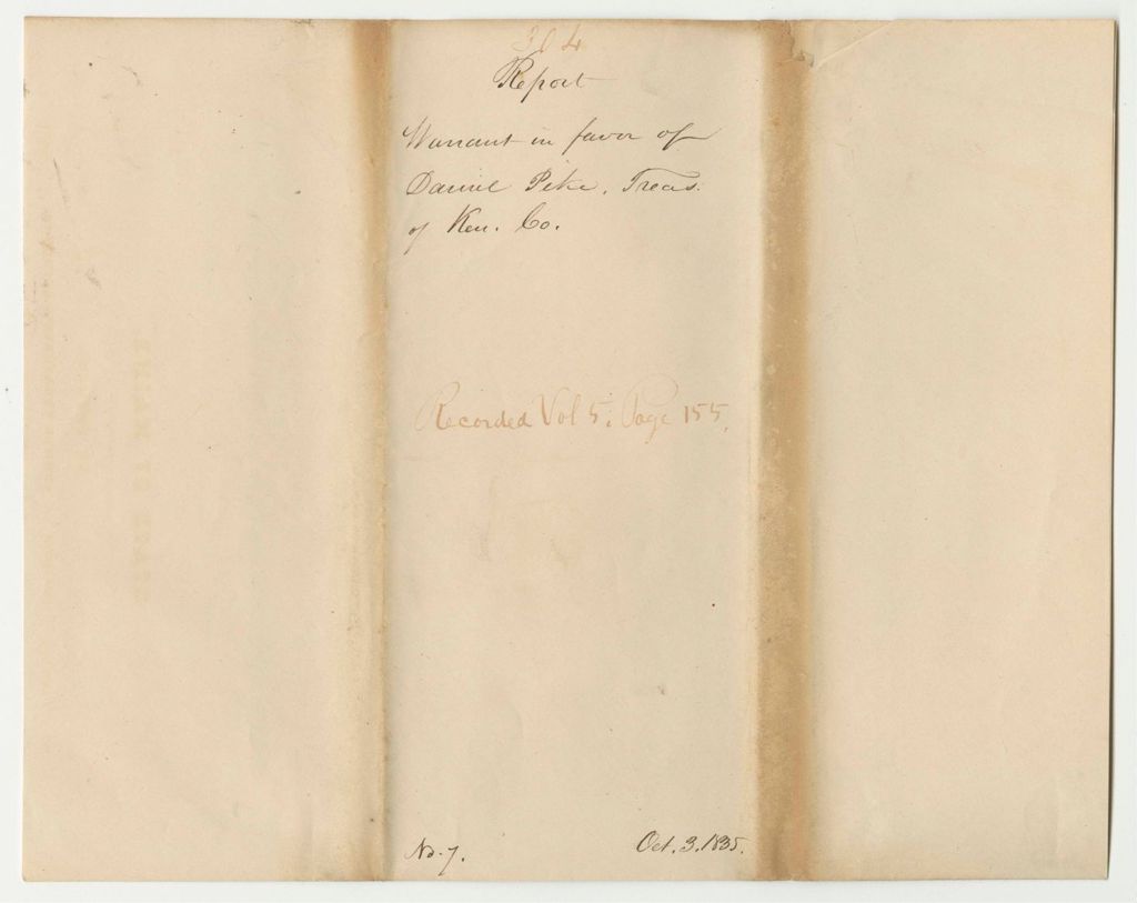 Miniature of Report 304: Warrant in Favor of Daniel Pike, Treasurer of Kennebec County