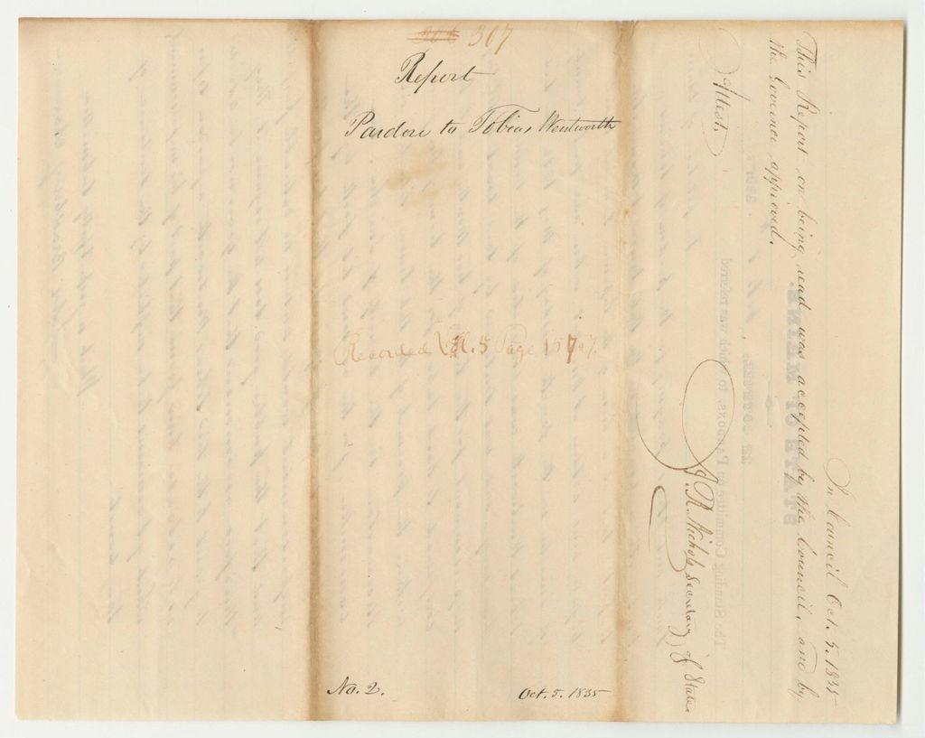 Miniature of Report 307: Report on a Pardon to Tobias Wentworth