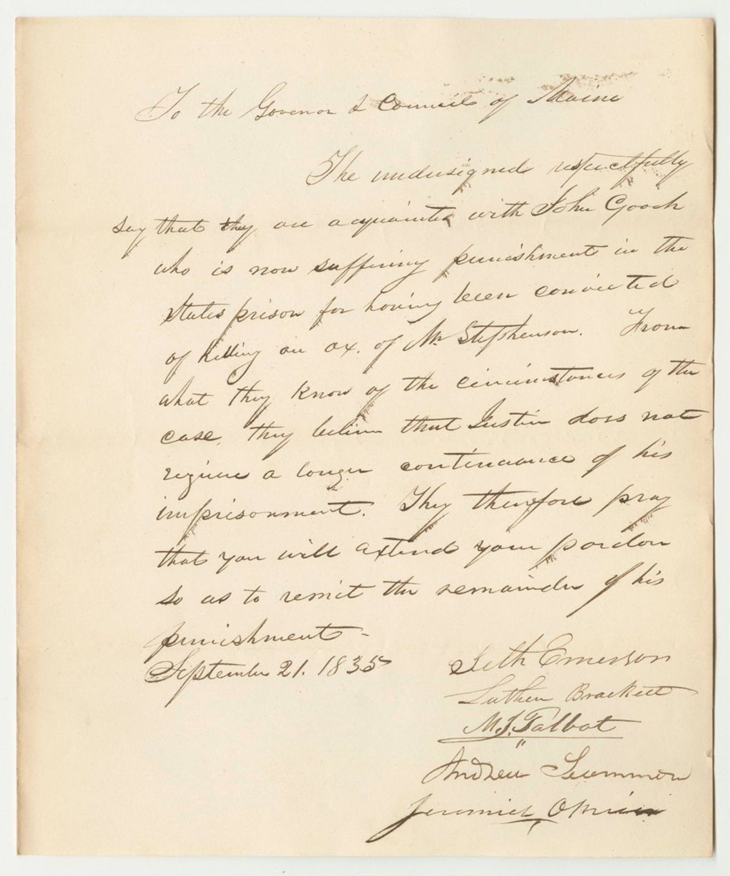 Miniature of Petition for the Pardon of John Gooch