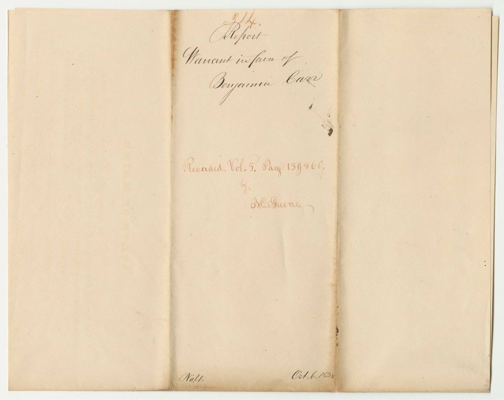 Miniature of Report 314: Warrant in Favor of Benjamin Carr, Member of the Executive Council, for Travel to Qualify as the Secretary of State