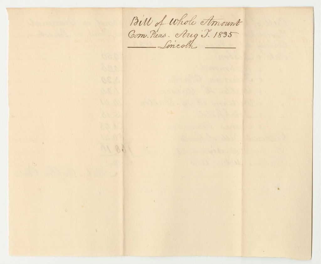 Miniature of Bill of Whole Amount of Costs Taxed in Criminal Prosecution at the Court of Common Pleas in Lincoln County, August Term 1835
