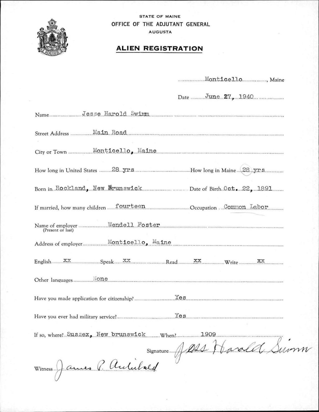 Miniature of Alien Registration- Swimm, Jesse H. (Monticello, Aroostook County)