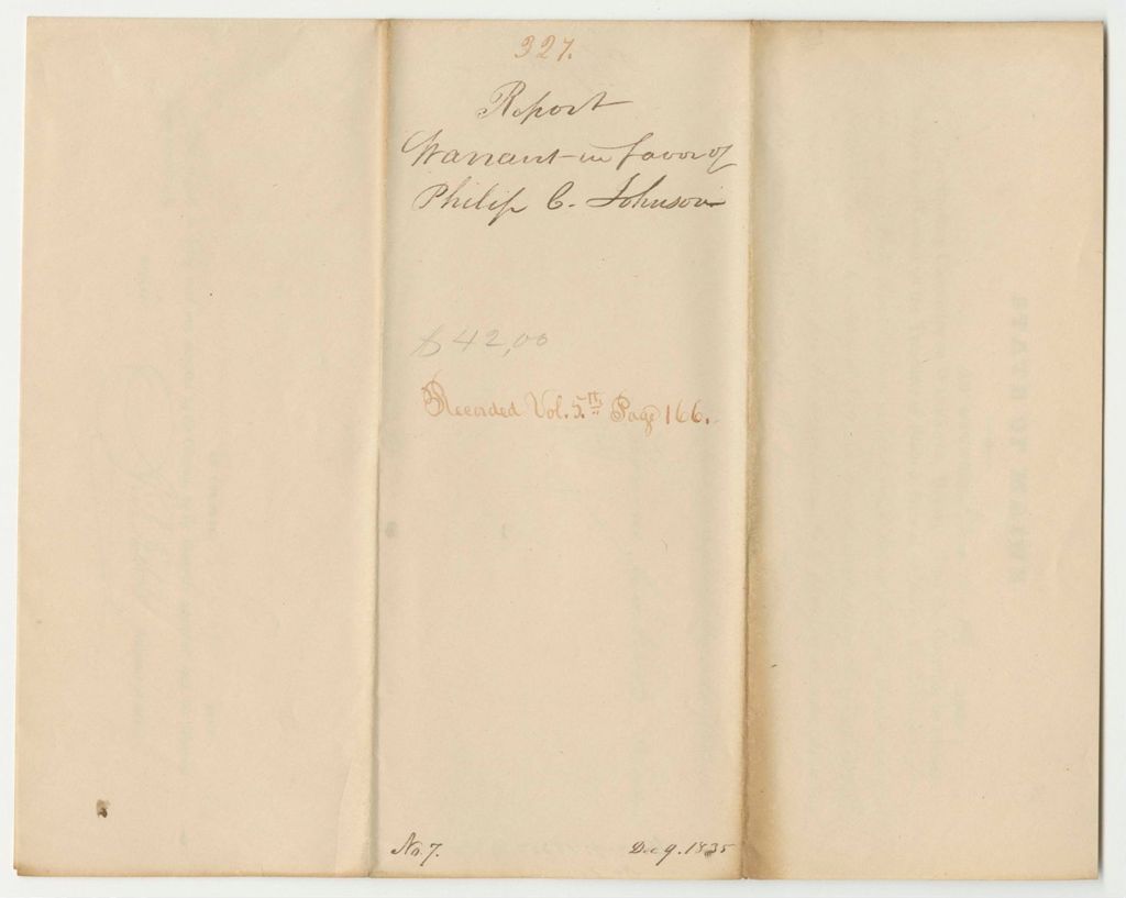 Miniature of Report 327: Warrant in Favor of Philip C. Johnson, for Work in the Secretary of State's Office