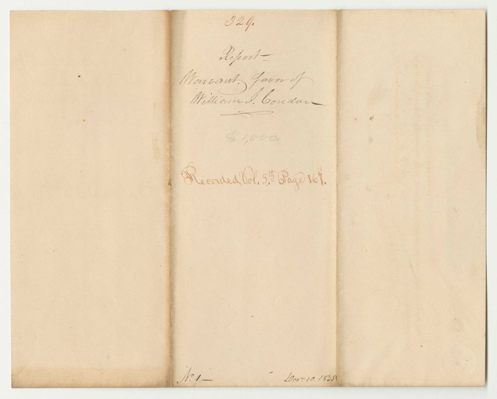 Miniature of Report 329: Warrant in Favor of William J. Condon, for Printing