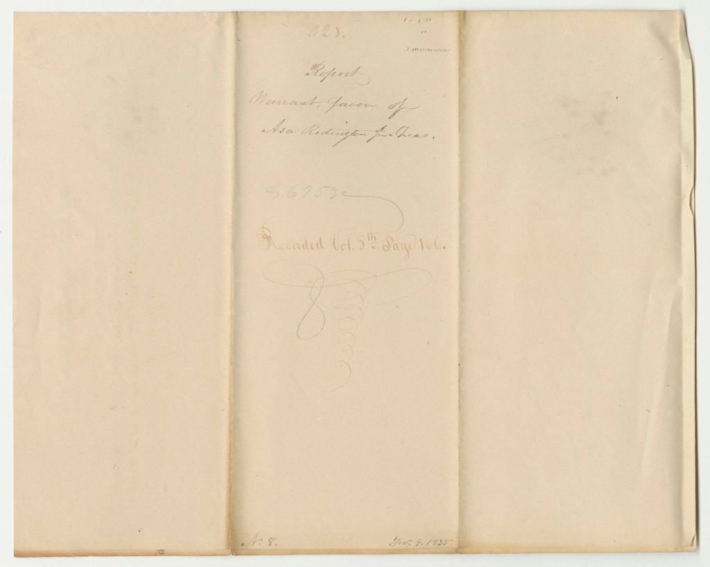 Miniature of Report 328: Warrant in Favor of Asa Redington Jr., State Treasurer for the Roll of Accounts