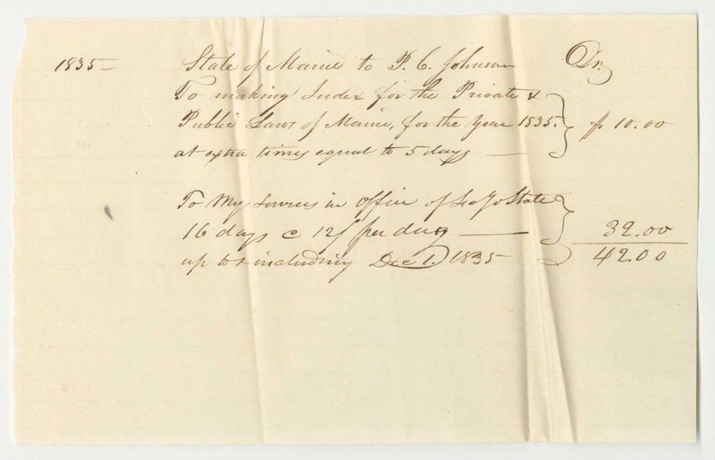 Miniature of Philip C. Johnson's Bill for Work in the Secretary of State's Office