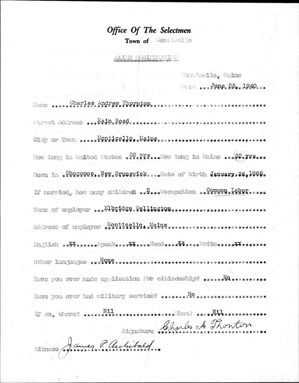 Miniature of Alien Registration- Thornton, Charles A. (Monticello, Aroostook County)