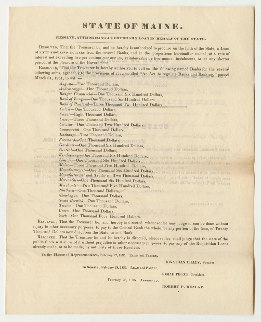 Miniature of State Loan to the Freeman's Bank