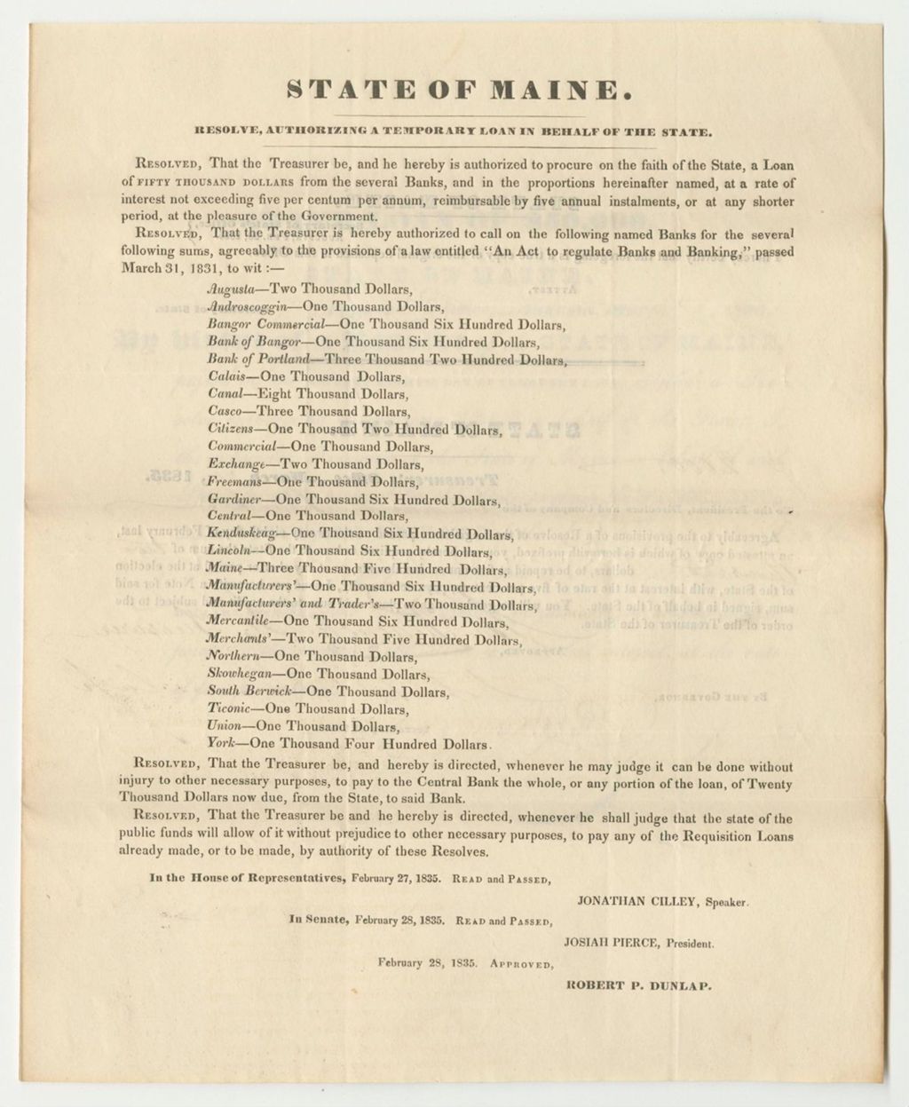 Miniature of State Loan to the Exchange Bank