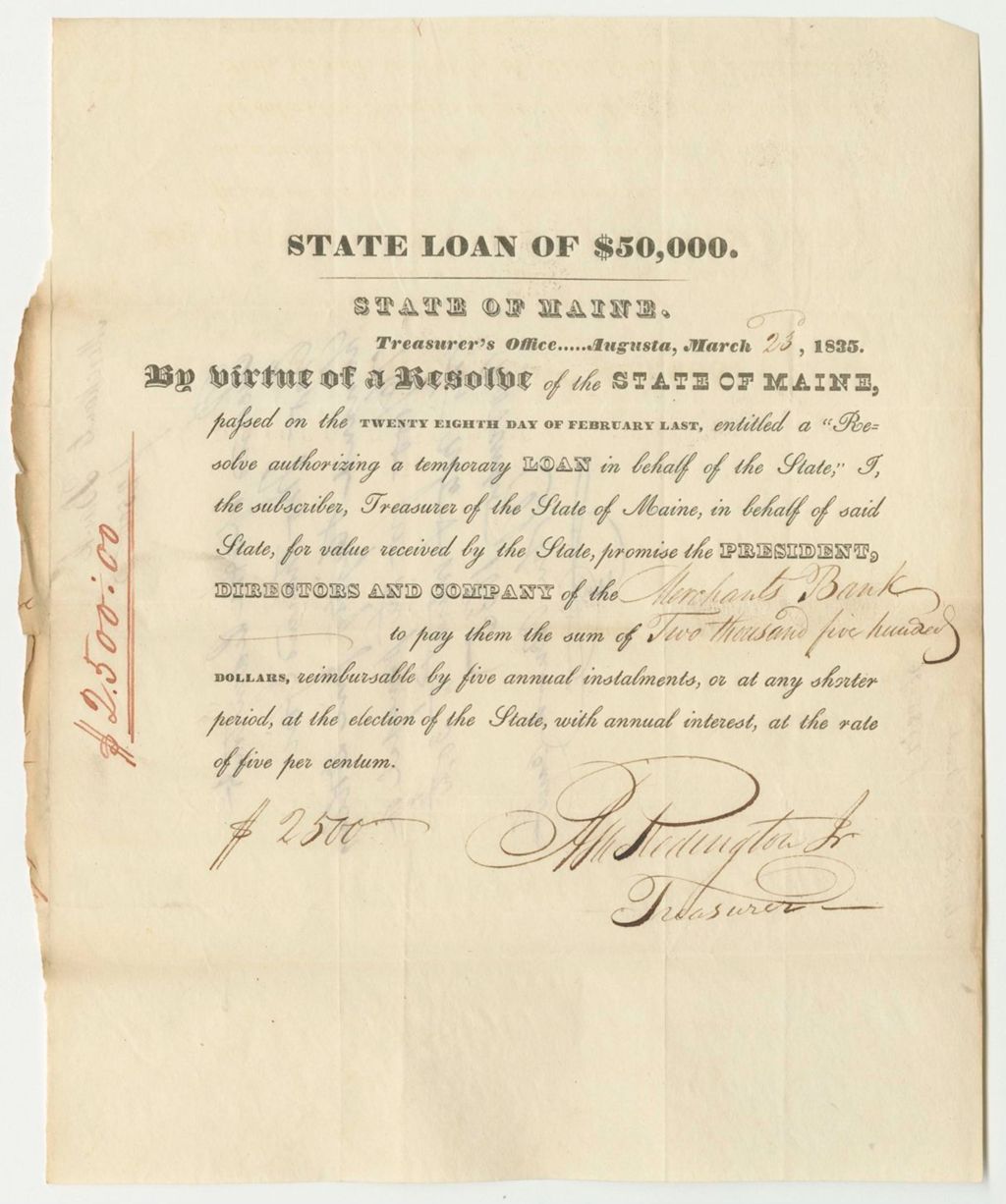 Miniature of State Loan to the Merchants Bank