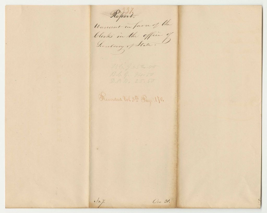 Miniature of Report 337: Warrants in Favor of the Clerks in the Secretary of State's Office