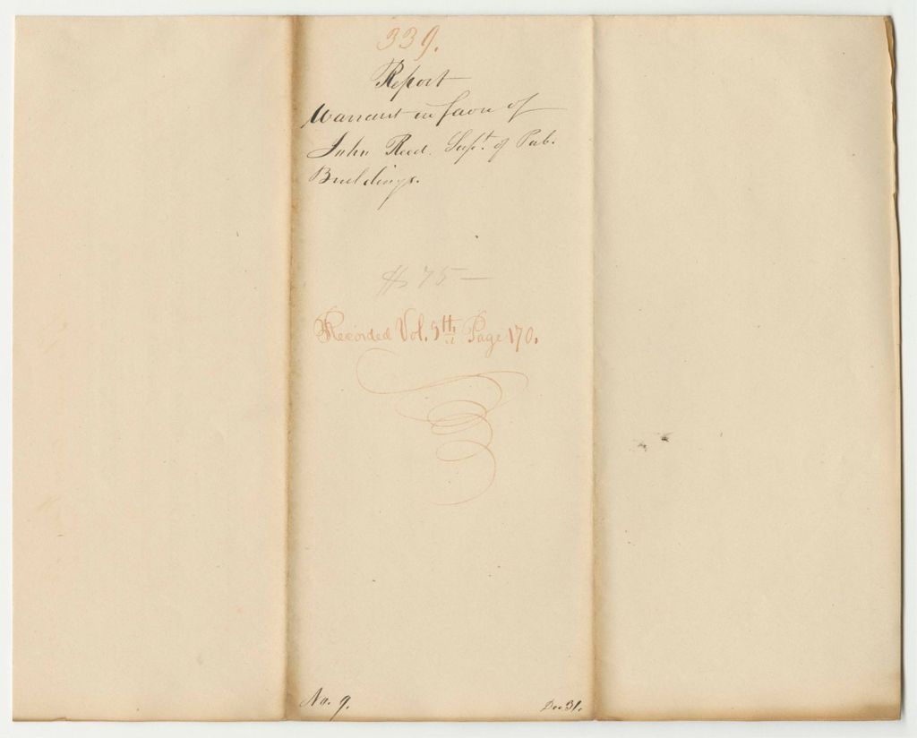 Miniature of Report 339: Warrant in Favor of John Reed, Superintendent of Public Buildings