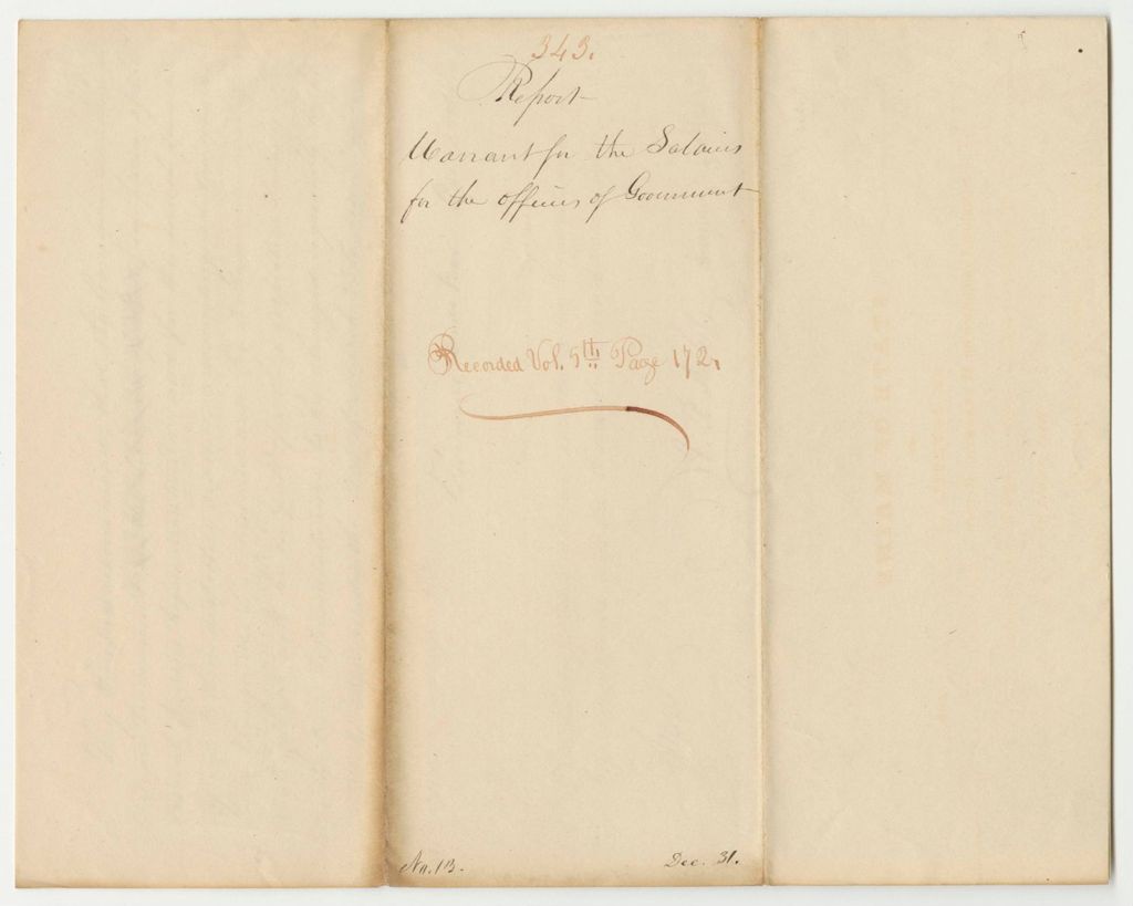 Miniature of Report 343: Warrant for Salaries for the Officers of Government