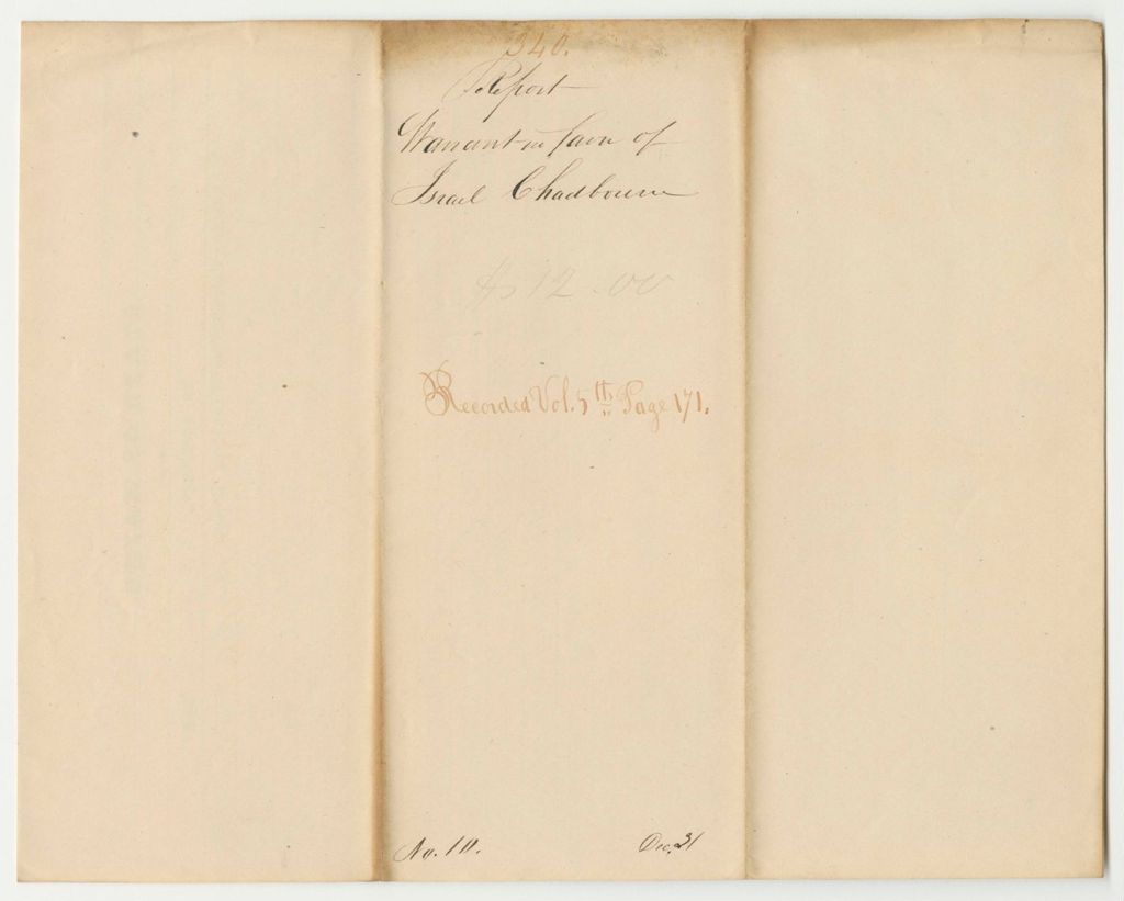 Miniature of Report 340: Warrant in Favor of Israel Chadbourn, for Attendance as a Witness Before a Legislative Committee