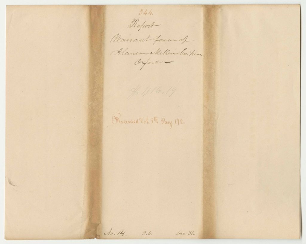 Miniature of Report 344: Warrant in Favor of Alanson Mellen, Oxford County Treasurer